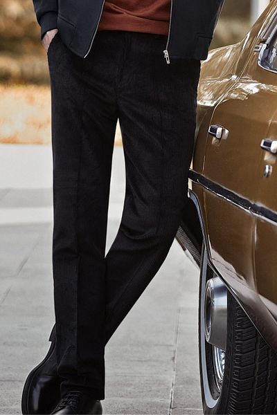 İmza Black Cotton Side Pocket Comfort Fit Velvet Trousers