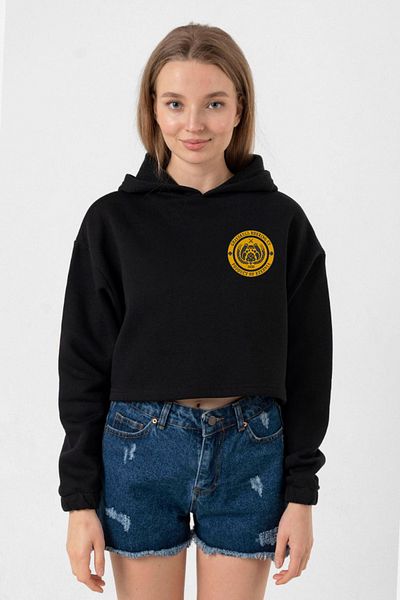 Tshirthane He Man Grayskull Brewing Co Logo - Black Women's Crop Hooded T-Shirt