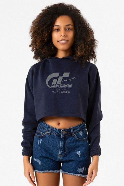 Tshirthane Gran Turismo Concept Navy Blue Women's Crop Hoodie