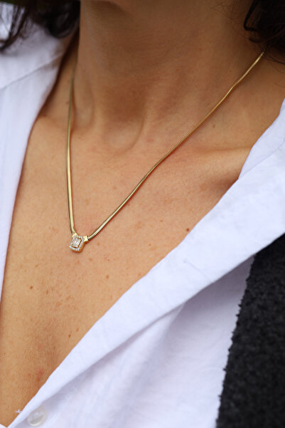 Yenigün Kuyumculuk 14 Ayar Altın Baget Taşlı Balıksırtı Kolye