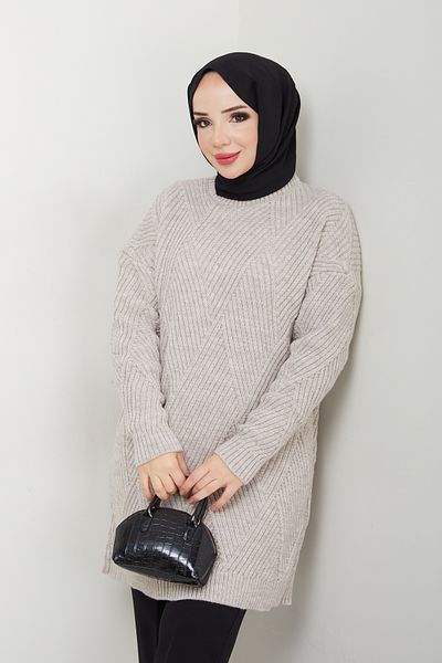 Pamuk Butik Pulover de damă, tricotat în zig-zag, cu gâtul turn