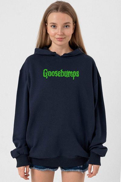 Tshirthane Navy Blue Goosebumps Letter Women's Hoodie 3Ip