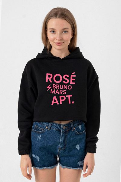 Tshirthane Blackpink Rose Bruno Mars Apt - Black Women's Crop Hooded Shoes