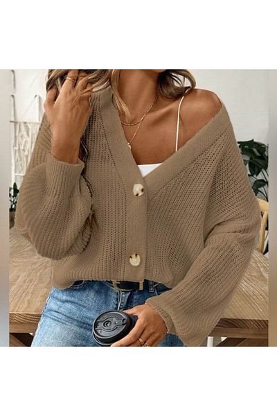 Moka Shopin Mokashopin Women's Long Sleeve Button Detail Knitwear Blouse