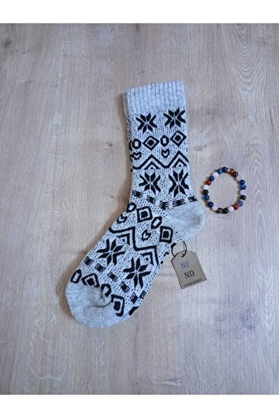 ENEFENDİ Етнически мотивирани термо чорапи от бамбук за Коледа - сиво-черни