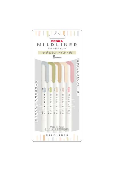 Zebra Mildliner Set of 5 Highlighter Double Tip Marker Pens - Natural Colors / Wkt7-5C-Ntc
