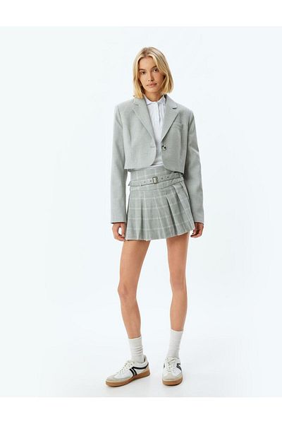 Koton Standard Waist Belted Pleated Mini Shorts Skirt - Loose Fit
