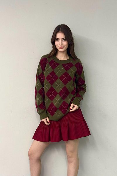 lizge giyim Crew Neck Baklava Pattern Knitwear Sweater