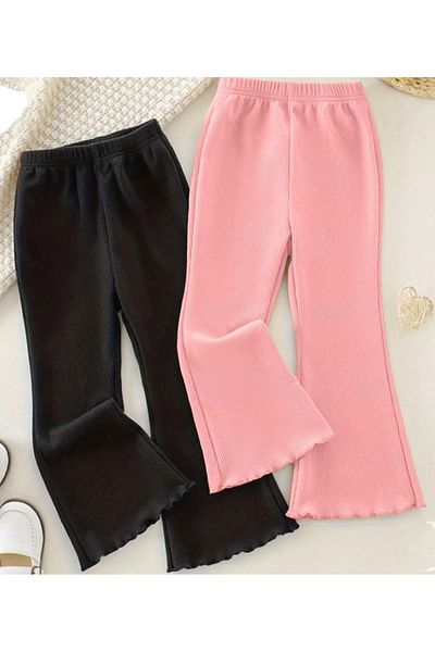 BEBEĞİME ÇORAP 2 Pieces Ribbed Elastic Waist Spanish Leg Pants Leggings