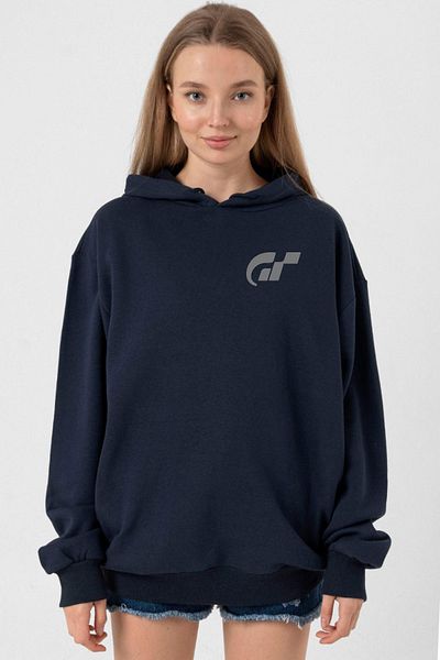 Tshirthane Navy Blue Gran Turismo Pocket Logo Women's 3Ip Hoodie