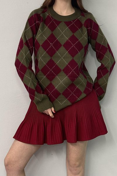 lizge giyim Crew Neck Baklava Pattern Knitwear Sweater