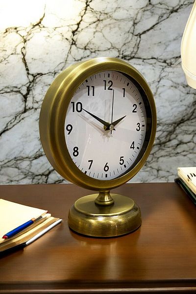 Falez Dekorasyon 25X20 cm Tumbled Metal Desk Clock Table Decoration Home Office Desk Accessory