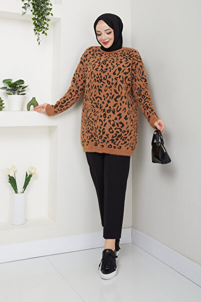 Pamuk Butik Women's Bearded Leopard Knitwear Tunic