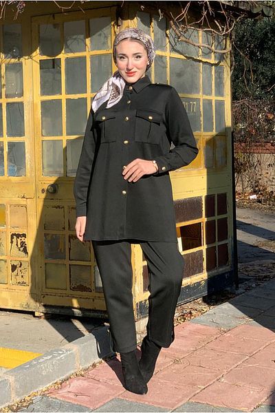 Moda Rosa 25K2271 - Black - Gold Button Scuba Suit