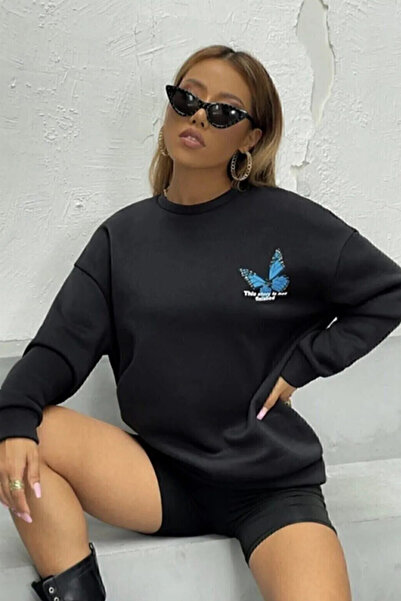 Wish BF طوق دراجة نسائي مطبوع عليه فراشة زرقاء كبيرة الحجم