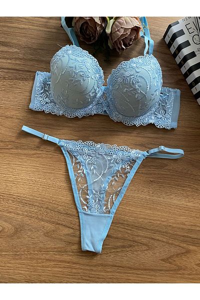 RUYAZ Lace Supported Women's Blue Padded Bra Suit