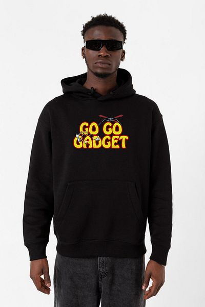 Tshirthane Inspector Gadget Go Go Gadget Μαύρο ανδρικό φούτερ με κουκούλα 3 ιπποδρών