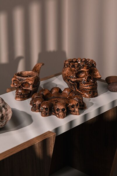 Love Bundles 3'lü Kuru Kafa Tasarımlı Seramik Küllük Seti