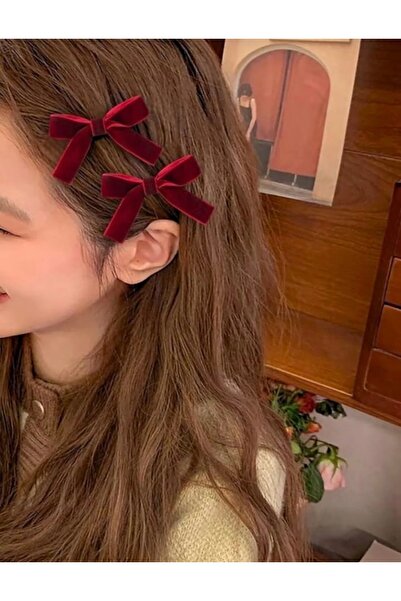 Monalisa Kadın Bordo Kadife Fiyonk Model Pens Toka 2 Adet