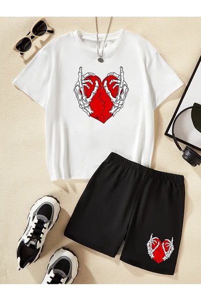 THEKONT Skeletherve Children's Girl's Shorts & Tee Bottom Top Set