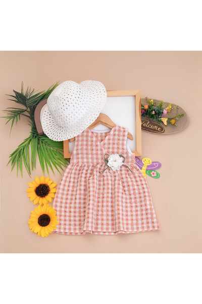 babyist Kız Bebek Pitikare Desenli Aksesuarlı Elbise