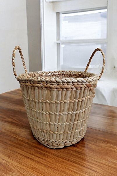 afralya home Hasır El Yapımı Kulplu Büyük Saksı / Çok amaçlı kulplu sepet
