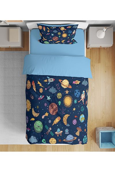 Erays Home Set de lenjerie de pat pentru băieți, cu imprimare digitală 3d Space & Planet, set de lenjerie de pat pentru adolescenți