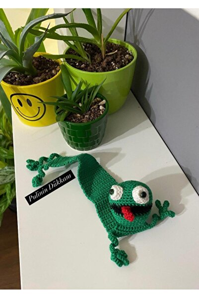 Tasarım Kurbağa Figürlü %100 El Yapımı Hediyelik Amigurumi Kitap Ayracı
