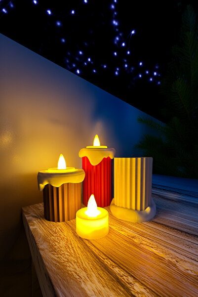Obaco Eriyen Mumluklar Üçlü Set, Beyaz Kırmızı ve Kahverengi, Led Tealight De...