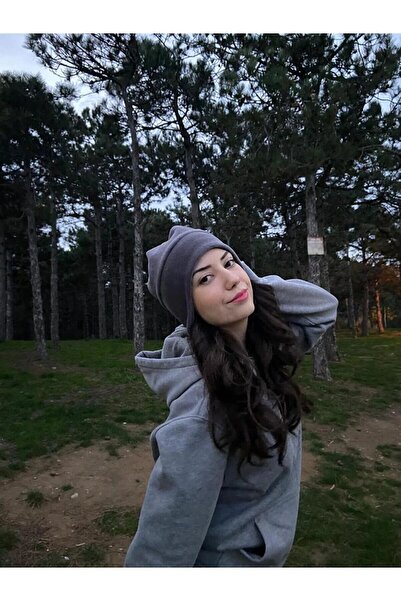 Cosy Club Shop Kadın Gri Kulak Koruyuculu Kışlık Soğuk Geçirmez Outdoor Iç Dış Polar Bere