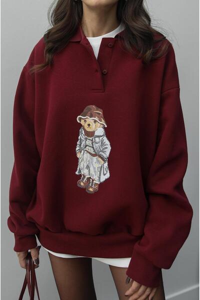 Havoş Teddy mikina s klaretovým červeným kloboukem