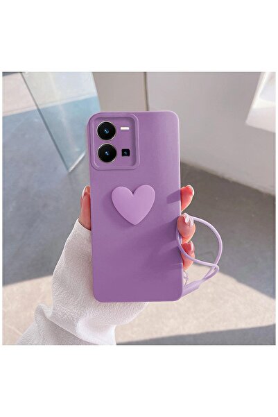 Zebana Vivo Y22s Uyumlu Kılıf Zebana Kalpli Love Silikon Kılıf Lila
