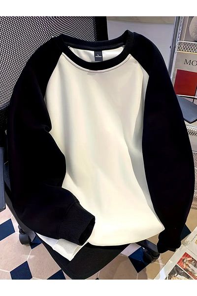 aynewmoda Casual Color Block Sweatshirt for Men - Loose Fit, Long Sleeve, Round Neck,