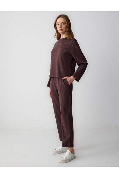 Jimmy Key Bitter Brown Relaxed Fit High Waist Regular Leg Knitted Trousers