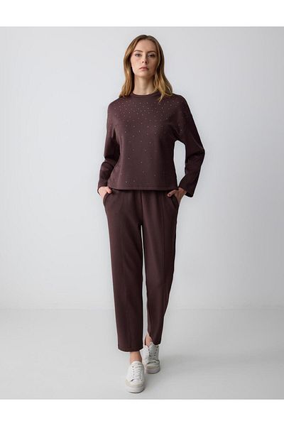 Jimmy Key Bitter Brown Relaxed Fit High Waist Regular Leg Knitted Trousers