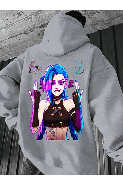 aynewmoda Jinx Anime Patterned Girl Hoodie