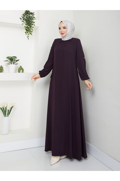 MODA ESRE FASHION Tesettür Gi̇yi̇m Mevlana Sports Ferace Sleeves with Pleats, Buttons, and a Pleated Pocket on the Back with a Cover