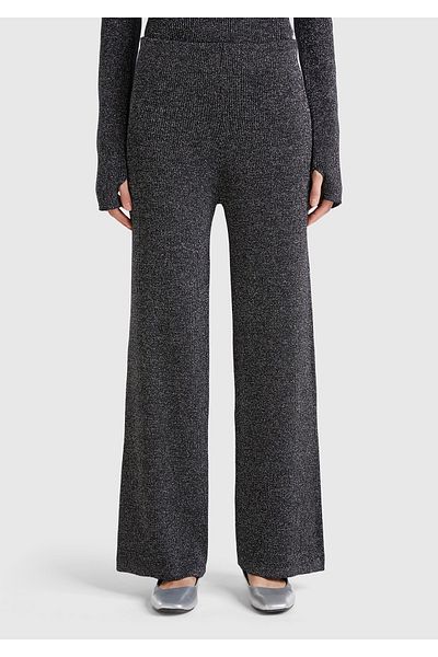 United Colors of Benetton Women's Silver Cotton and Viscous Blended Glitter Palazzo Pants