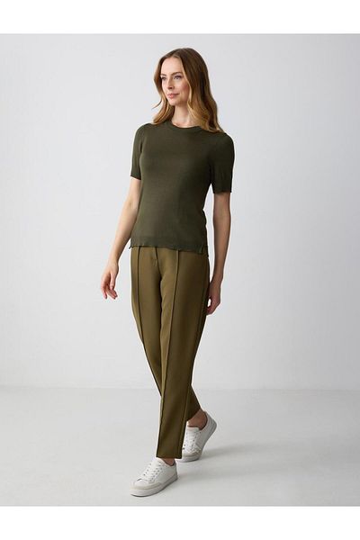 Jimmy Key Pulover tricot cu mânecă scurtă kaki cu decolteu
