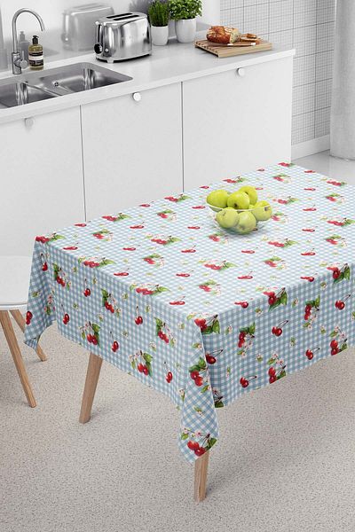 Rivaİstanbul Față de masă albastră cu model de cireșe Gingham, cârpă de masă, cârpă de picnic