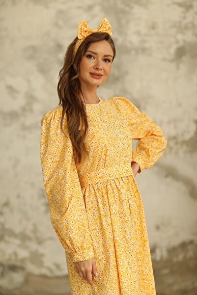 KÜÇÜĞÜM BUTİK Tesettür Sarı Papatya Elbise(TESETTÜR)