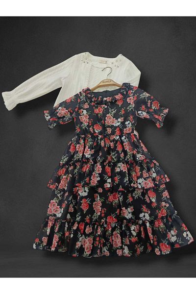 Elayza GIRL'S CARDIGAN WITH CRYSTAL STONES FAIRY FLOWER PATTERNED DRESS 2319-2320