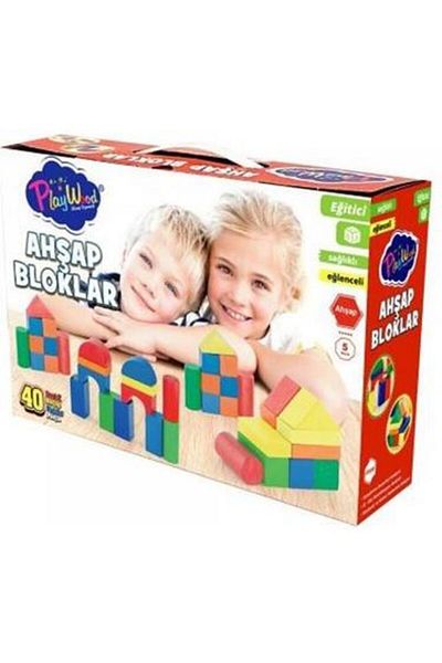 Play Wood 40 Pieces Wooden Colored Blocks in Ony Box