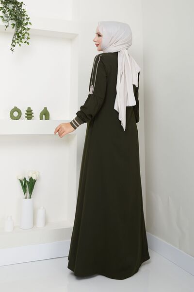 MODA ESRE FASHION Ρούχα Hijab σε πράσινη κρέμα χακί - μανίκι με πατιλέτα και μανσέτα με ραβδώσεις