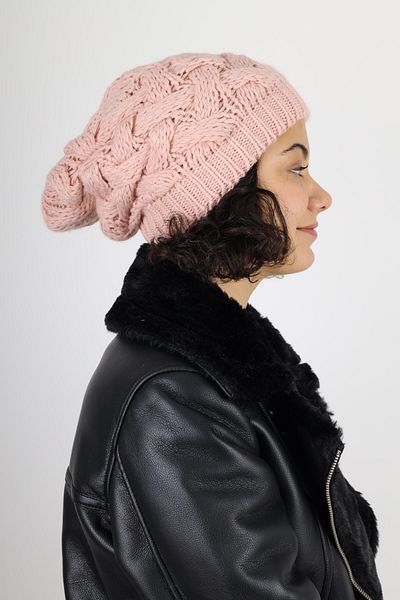 MinaCarin Women's Winter Double Layer Knitted Pink Beret