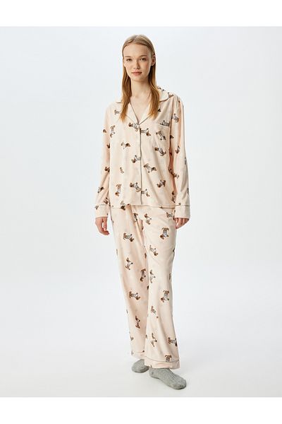 Koton Dog Patterned Fleece Pajama Bottoms