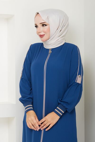 MODA ESRE FASHION TESETTÜR GİYİM FERACE  KREM RENK BİYELİ KOLU PATLI MANŞET RİBANALI