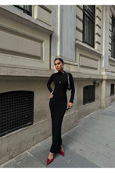 Bak'ap Rochie midi cu detalii din tul negru