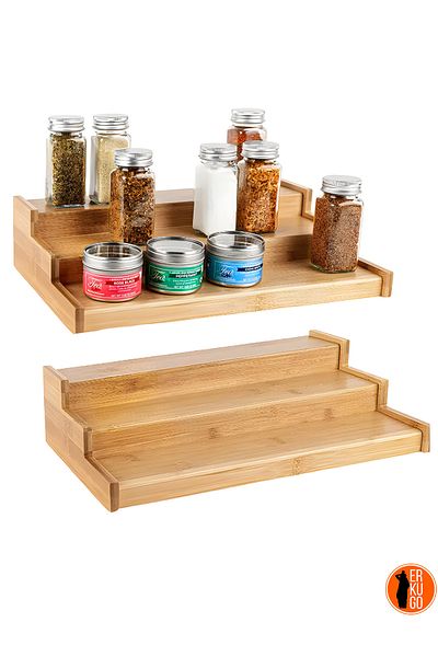 ERKUGO 3-Tier Bamboo Stand Organizer, Spice Rack Organizer