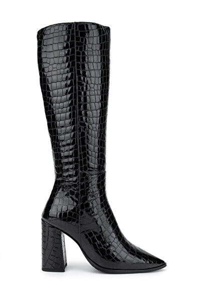 Tamer Tanca Kadın Hakiki Deri Siyah Kroko Casual Çizme